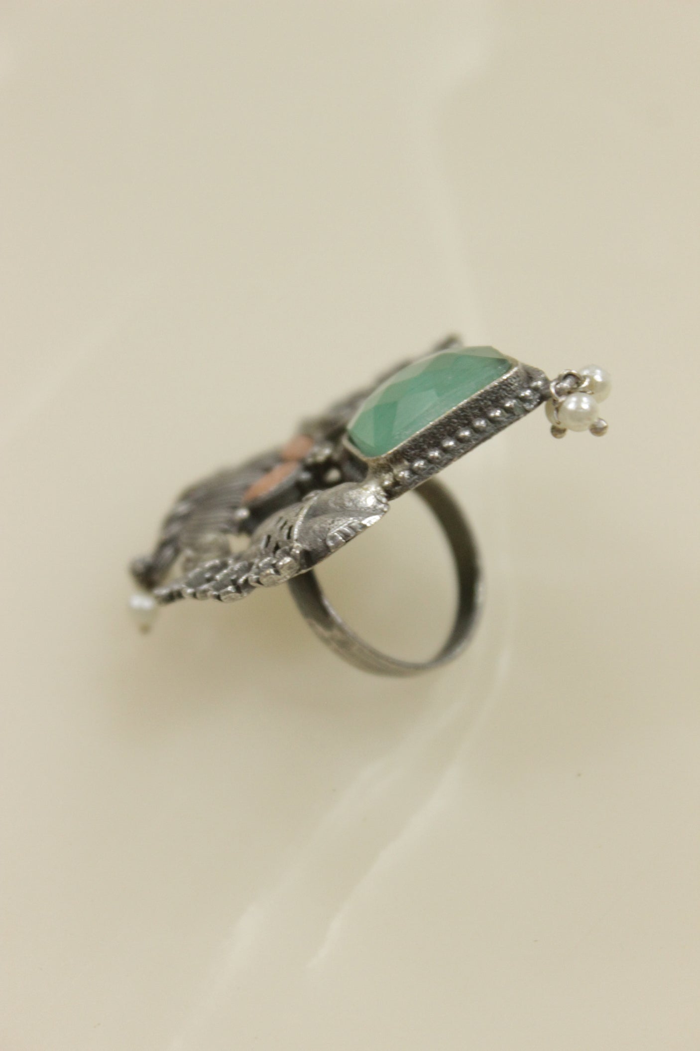 Oxidised Silver Finish Statement Adjustable Cocktail Ring