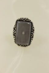 Grey Center Stone Oxidised Silver Finish Statement Adjustable Cocktail Ring