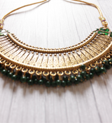 Green Stones Detailing Gold Finish Choker Necklace Set