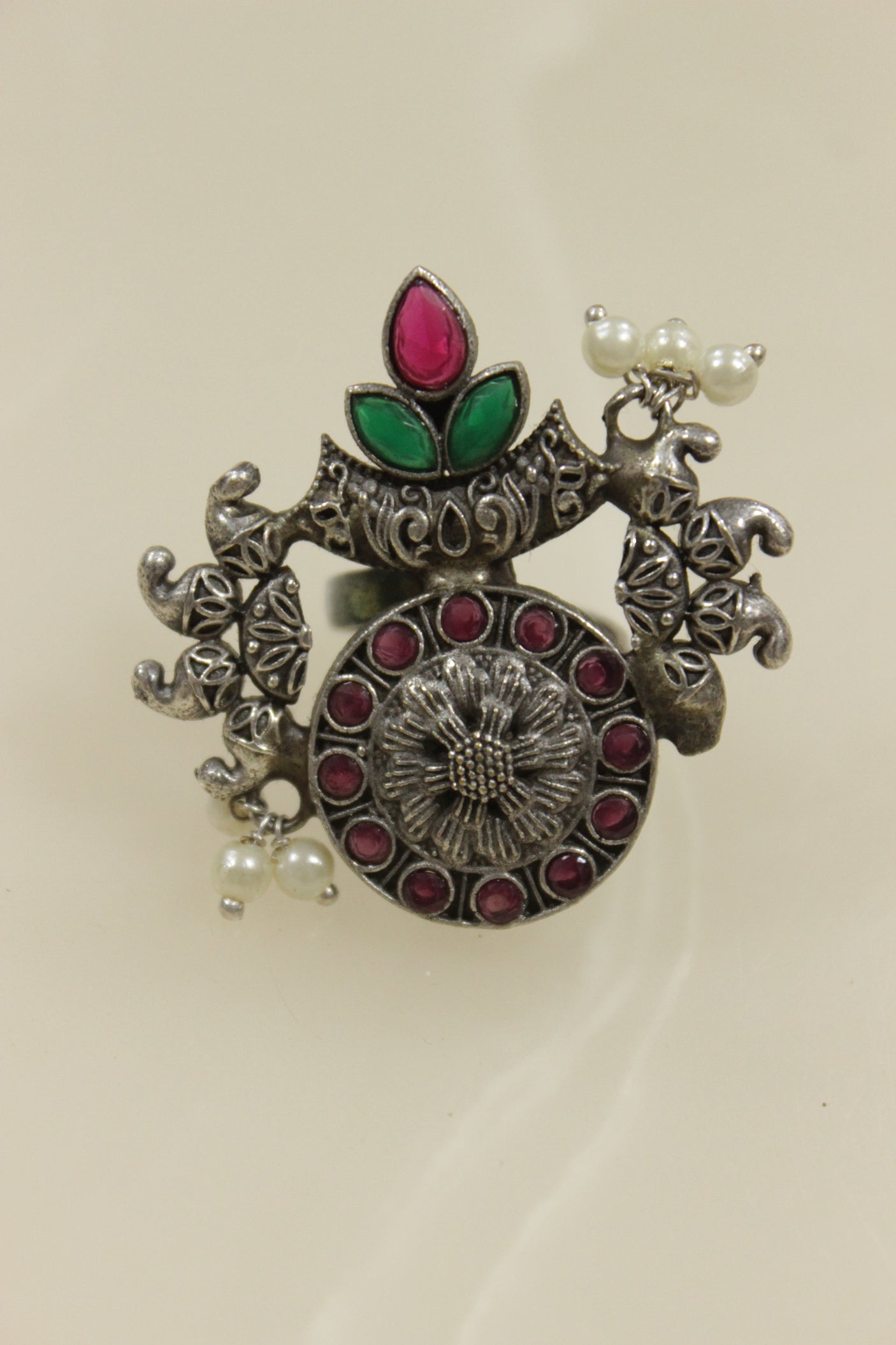 Oxidised Silver Finish Statement Adjustable Cocktail Ring