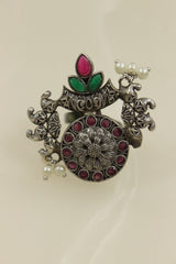 Oxidised Silver Finish Statement Adjustable Cocktail Ring