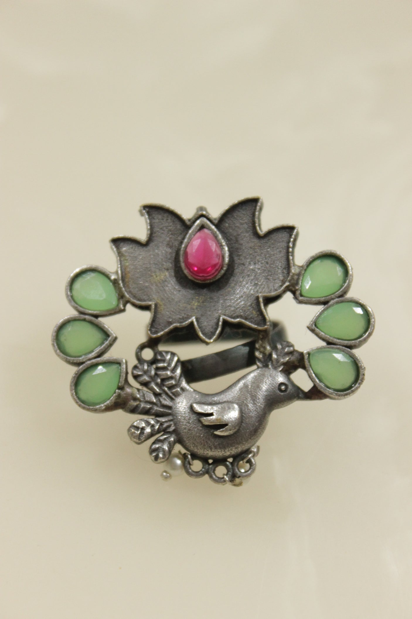 Oxidised Silver Finish Statement Adjustable Cocktail Ring