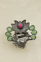 Oxidised Silver Finish Statement Adjustable Cocktail Ring