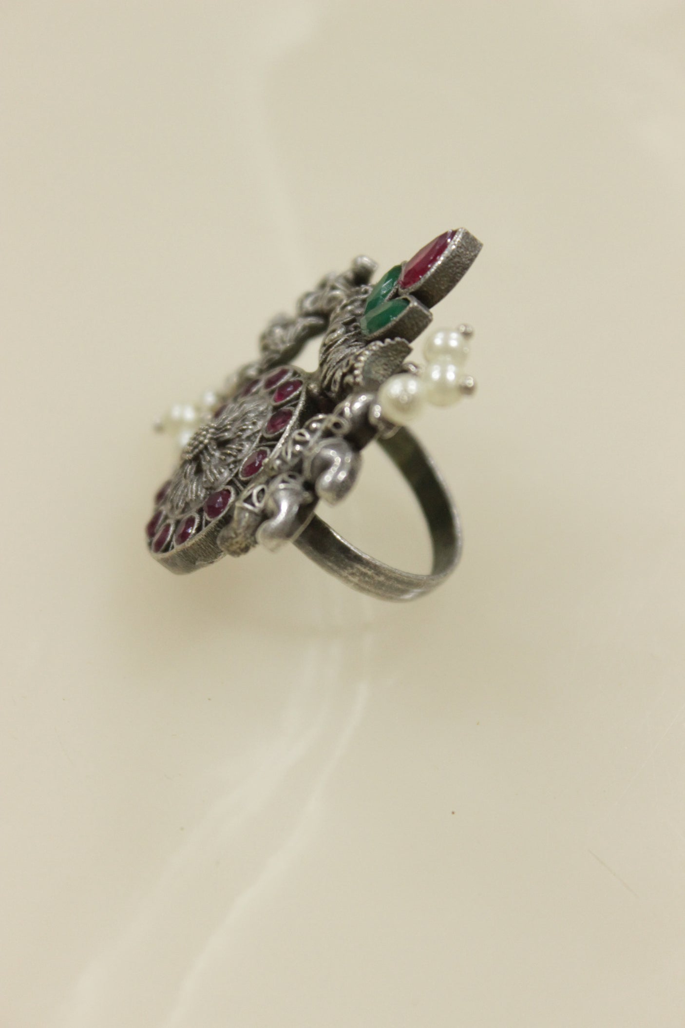 Oxidised Silver Finish Statement Adjustable Cocktail Ring