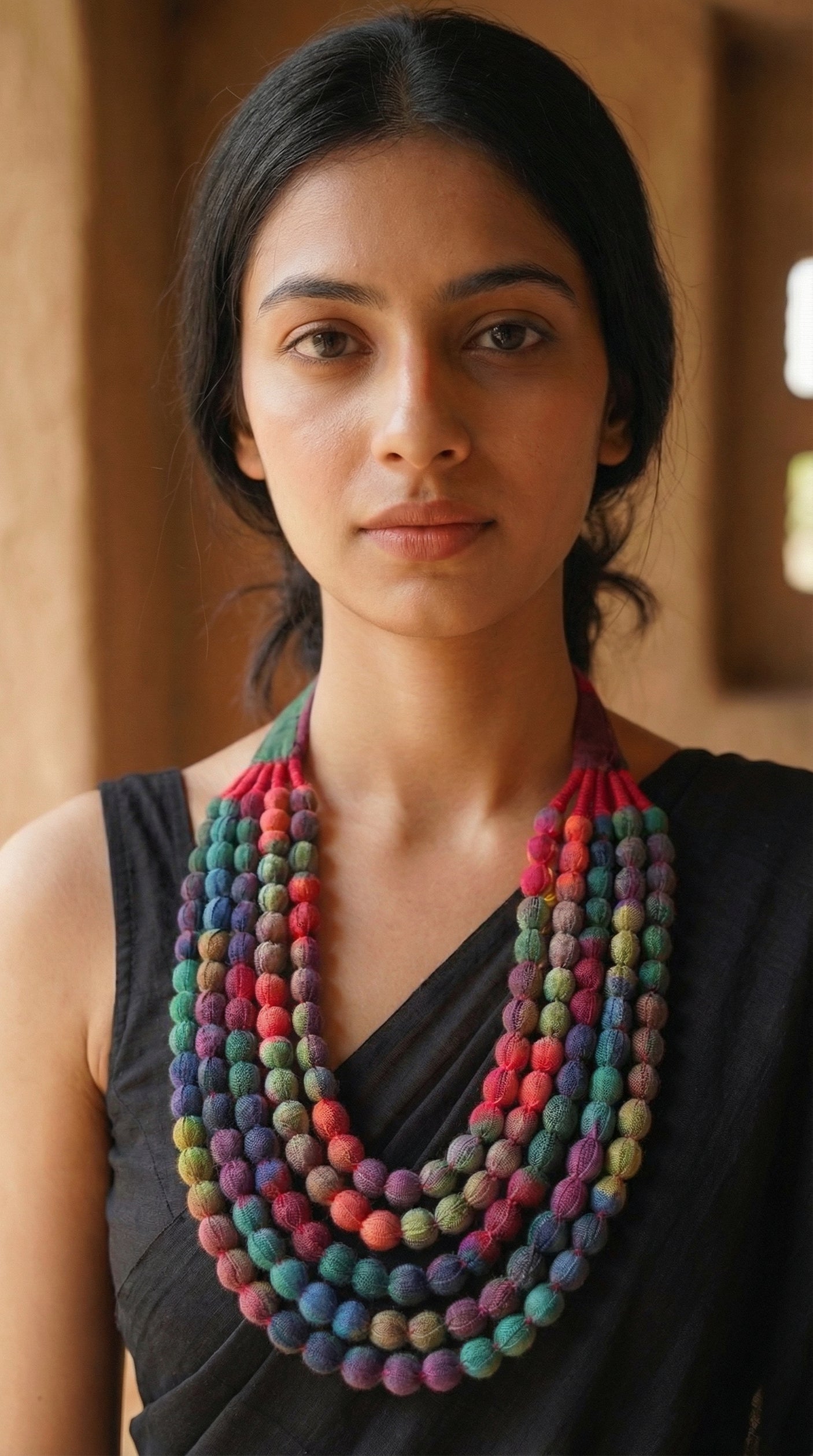 5 layer Shades of Pink and Blue Fabric Beads Handmade Necklace
