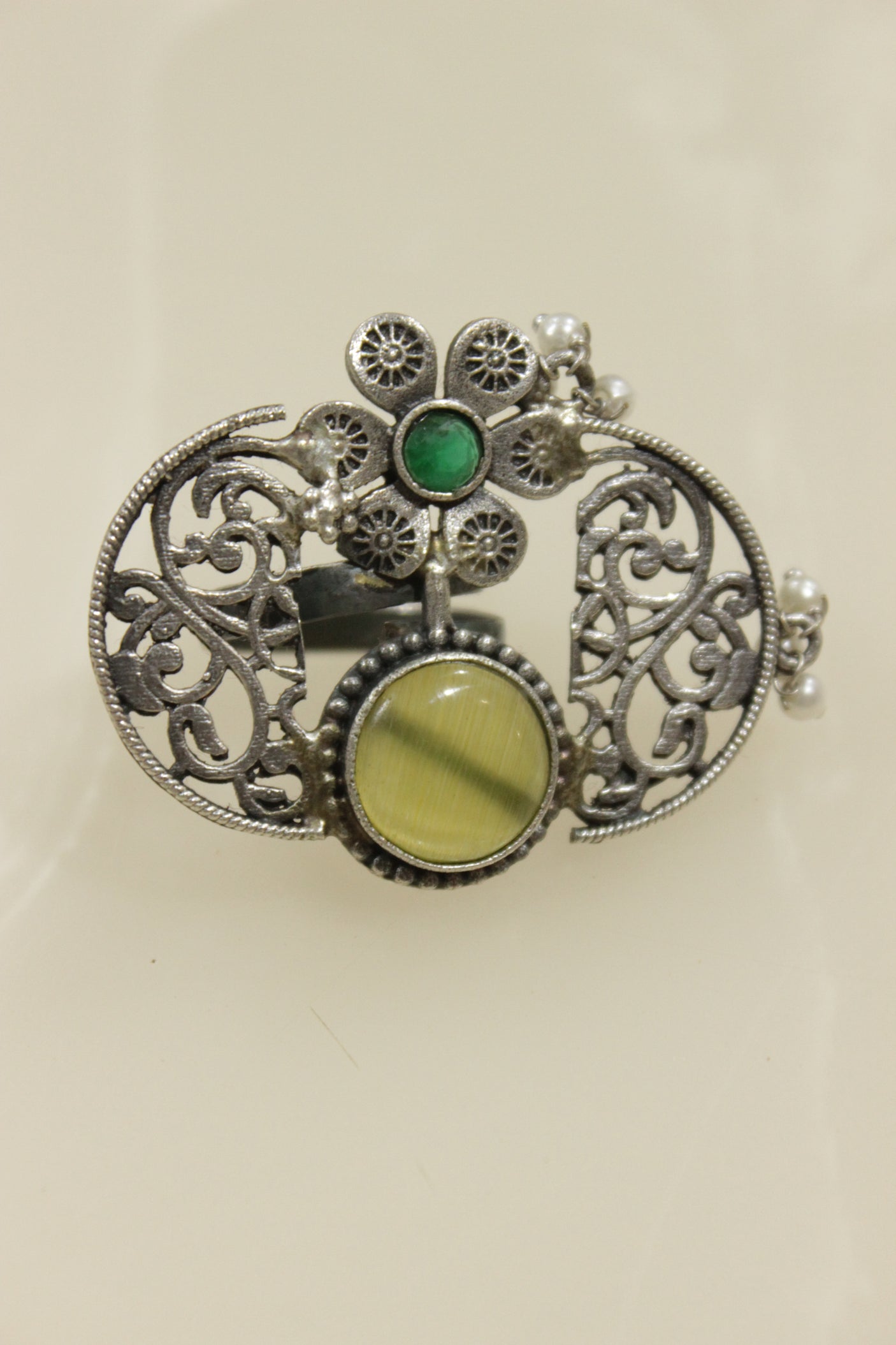 Oxidised Silver Finish Statement Adjustable Cocktail Ring