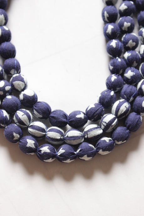 Multi-Layer Indigo Fabric Beads Necklace
