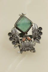 Oxidised Silver Finish Statement Adjustable Cocktail Ring