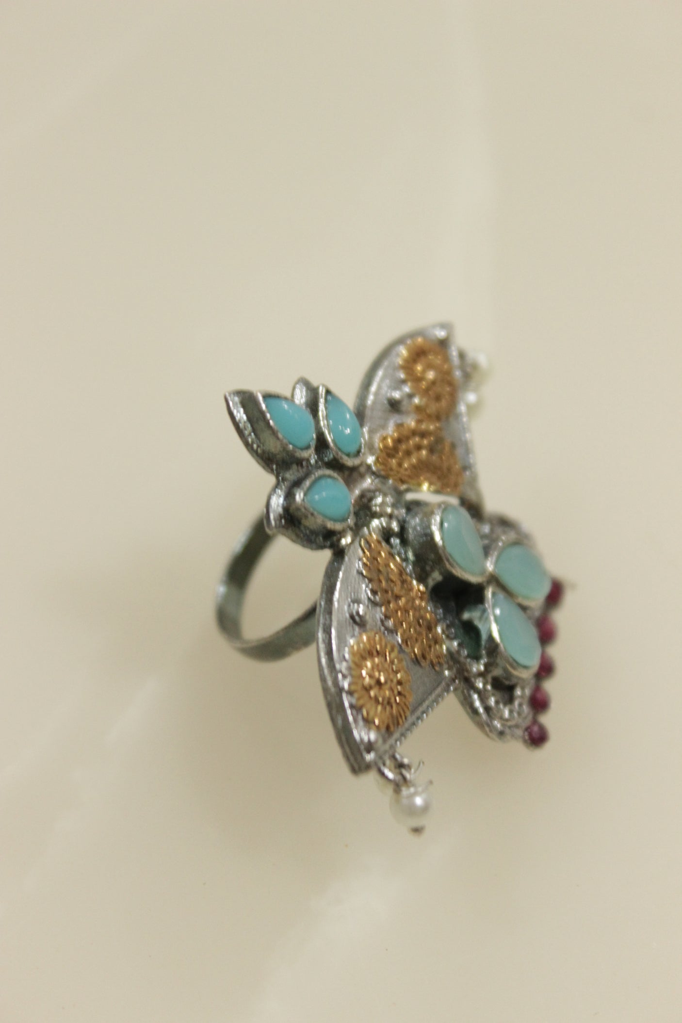 Oxidised Silver Finish Statement Adjustable Cocktail Ring