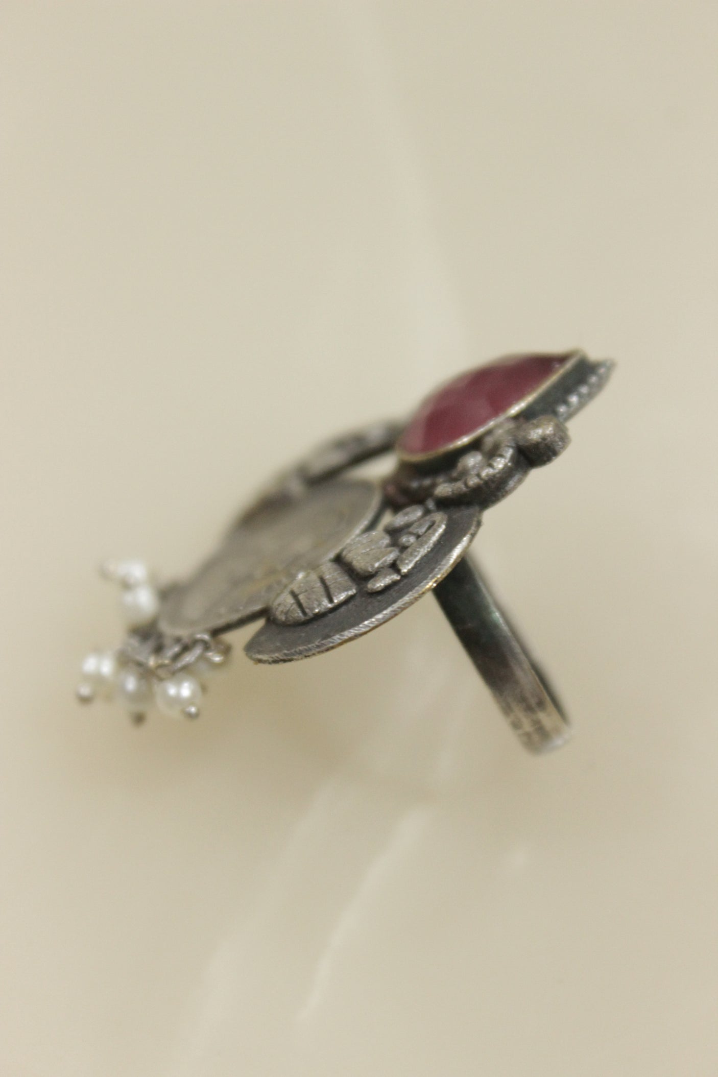 Oxidised Silver Finish Statement Adjustable Cocktail Ring