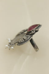 Oxidised Silver Finish Statement Adjustable Cocktail Ring