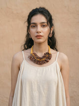 Ajrakh Cotton Fabric and Beads Handmade Necklace Set