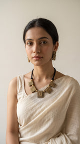 Antique Gold Warli Dancing Figures Handmade Terracotta Clay Choker Necklace Set