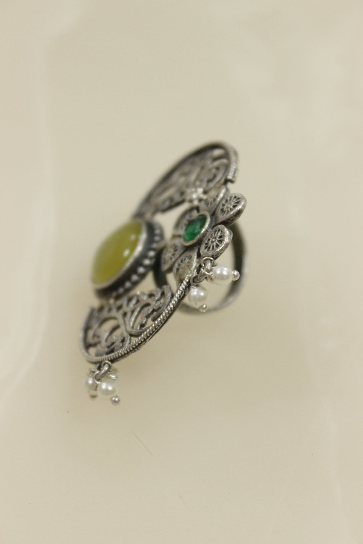 Oxidised Silver Finish Statement Adjustable Cocktail Ring