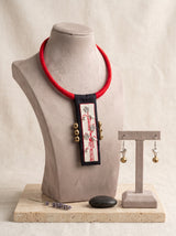 Bird and Ghungroo Charms Hand-Painted Fabric Choker Necklace Set