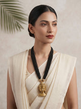Black Beads Handcrafted Long Buddha Pendant Necklace