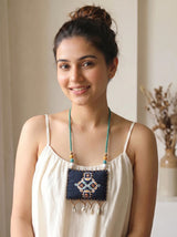 Black Cross-Stitch Handcrafted Rope Closure Handcrafted Fabric Necklace