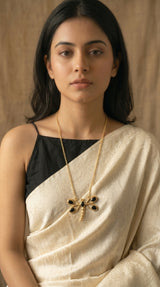 Black Onyx Dragonfly Pendant on Long Dainty Gold Chain Necklace