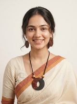 Black and Maroon Kalamkari Fabric Crescent Moon Handmade Necklace Set
