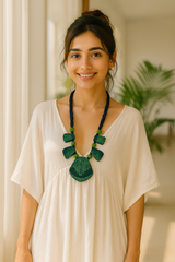Blue and Green Fabric Necklace Set