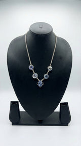 Purple and Grey Druzy Natural Gemstones Embedded Silver Chain Necklace