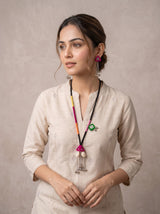 Boho Neon Colour Block Tribal Cowrie & Ghungroo Necklace Set