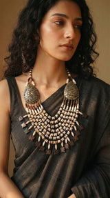 Brown and White Bone Beads Handcrafted Multi-Layer African Tribal Necklace