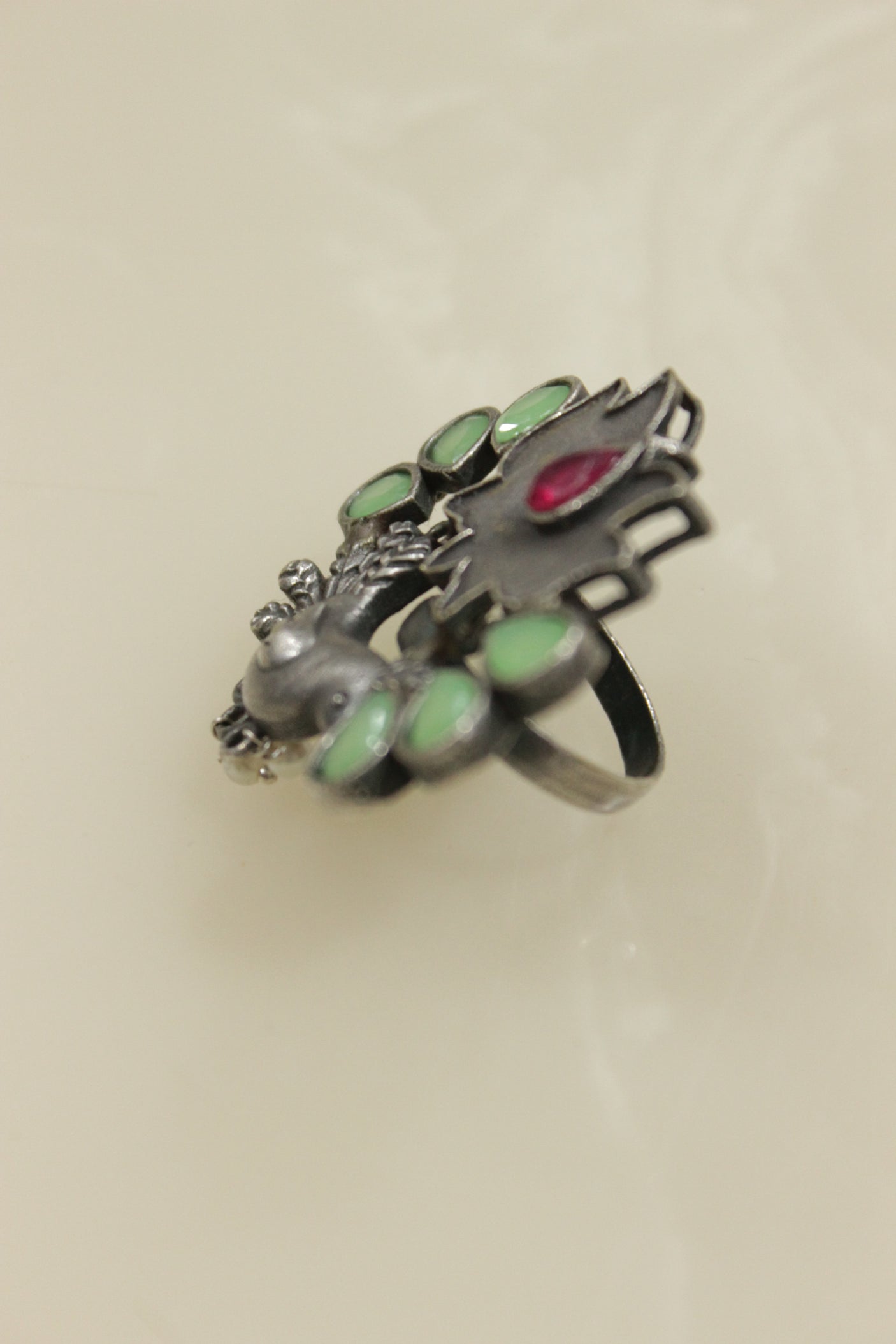 Oxidised Silver Finish Statement Adjustable Cocktail Ring