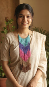 Cascading Colour-Block Seed Bead Statement Waterfall Necklace