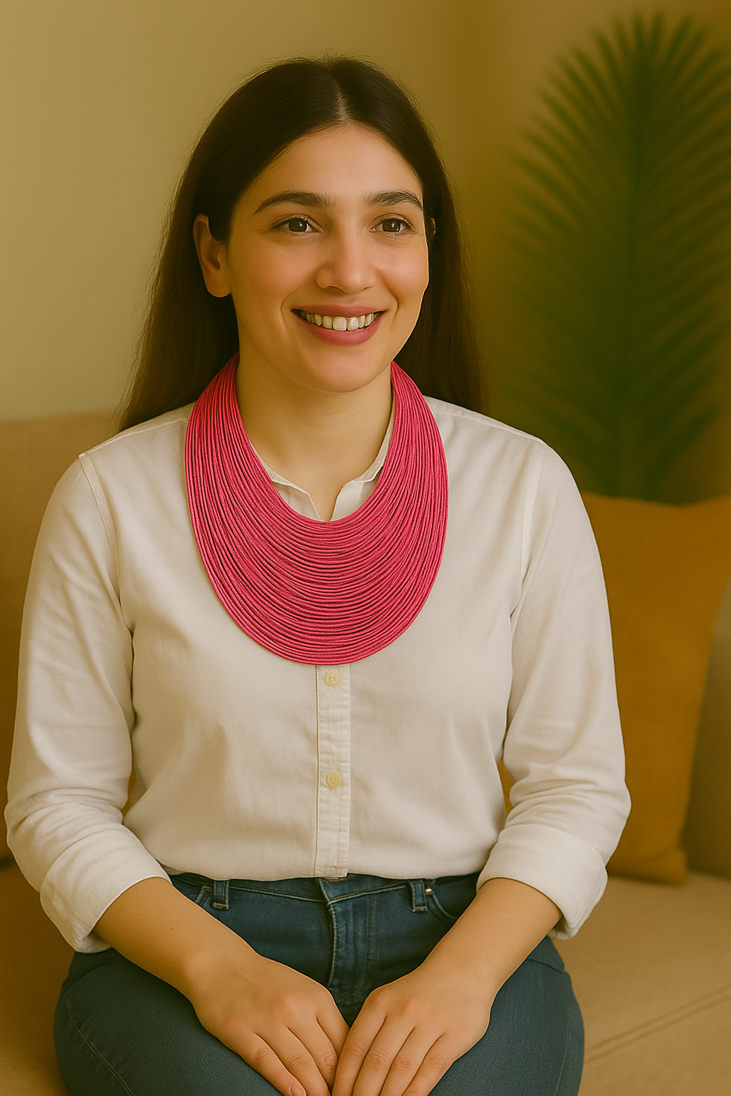 Fuchsia Handmade Silk Threads Multi-Layer Statement African Choker Necklace