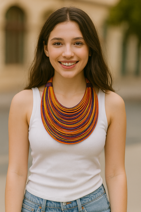 Multi-Color Handmade Silk Threads Multi-Layer Statement African Choker Necklace