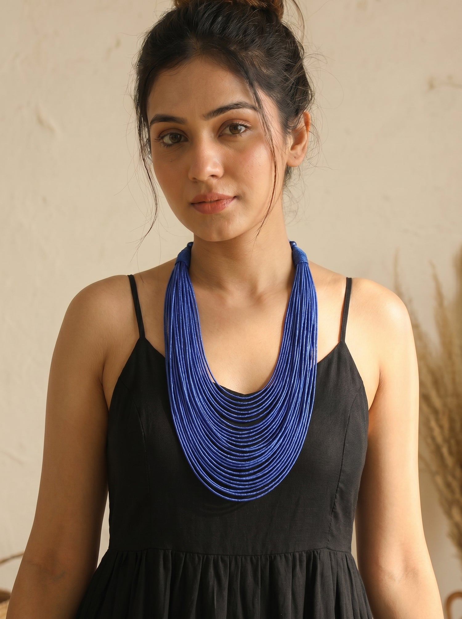Cobalt Blue Handmade Silk Threads Multi-Layer Statement African Choker Necklace