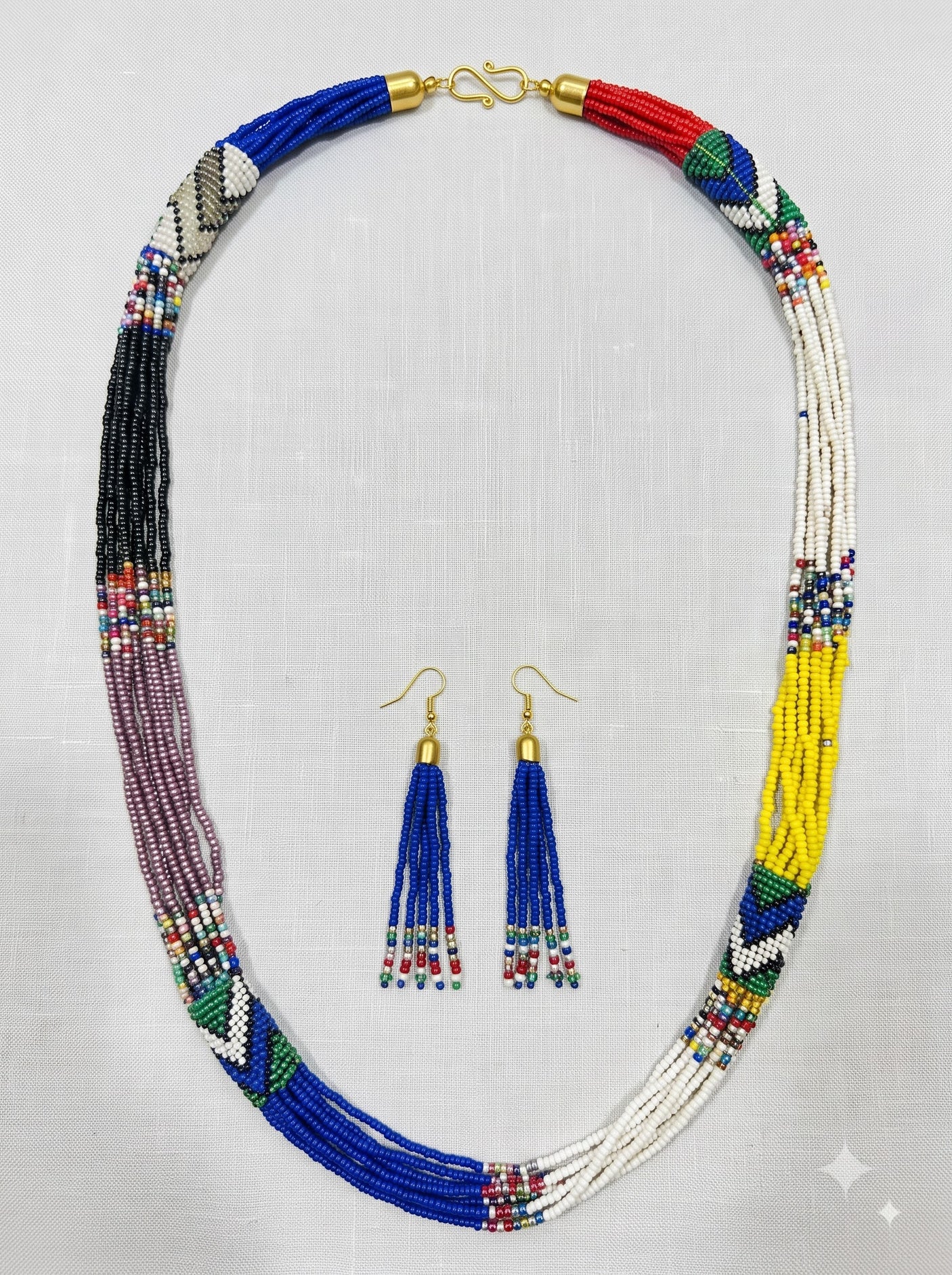 Color Blocked Multi-Color Beads Hand Braided Tribal Necklace