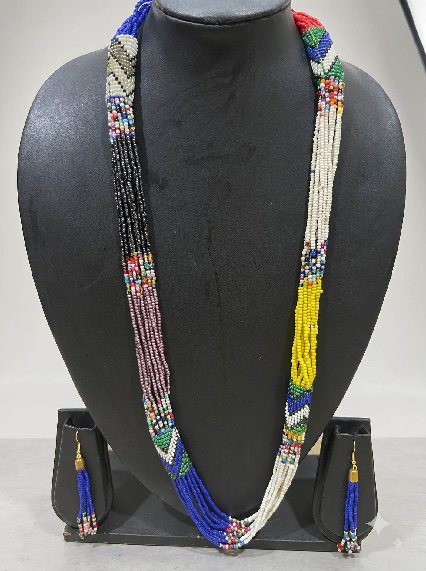 Color Blocked Multi-Color Beads Hand Braided Tribal Necklace