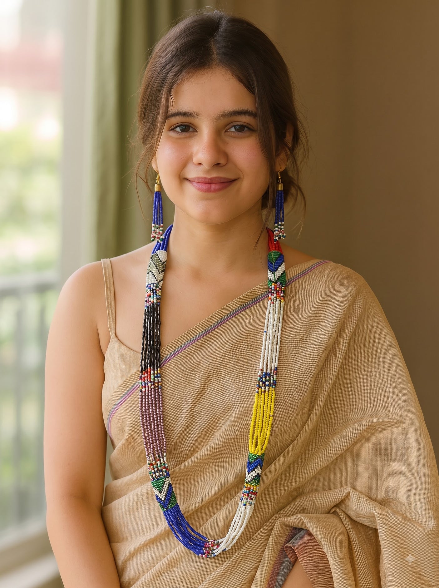 Color Blocked Multi-Color Beads Hand Braided Tribal Necklace