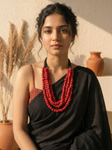 Crimson Cascade Multi-Layer Bead Necklace