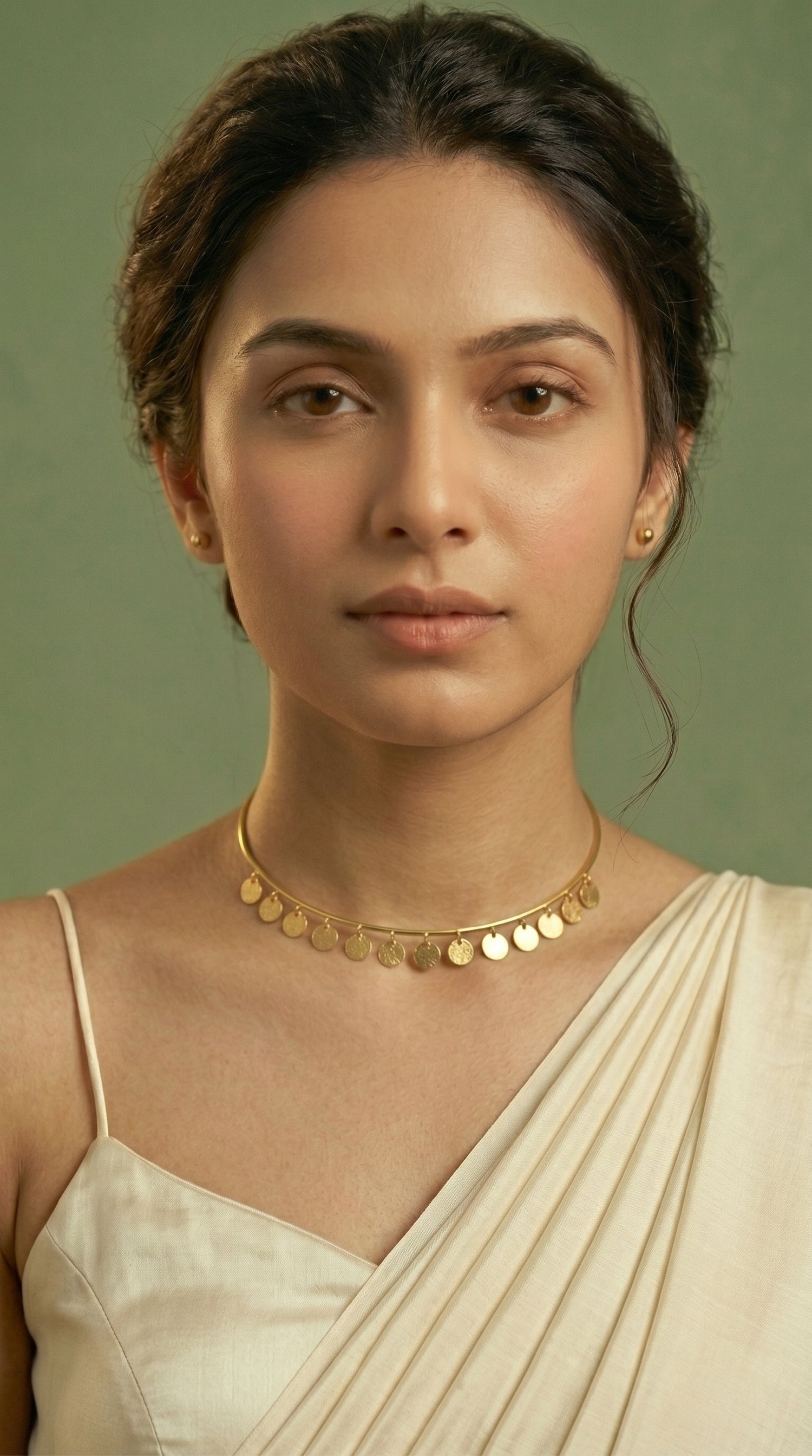 Dainty Gold Coin Disc Multi-Charm Rigid Wire Choker Necklace