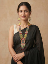 Dull Yellow and Red Hand Beaded Long Necklace Set