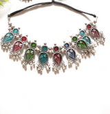 Multi-Color Enamel Painted Choker Necklace Set with Ghungroo Beads