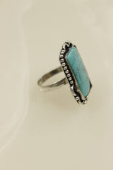 Turquoise Center Stone Oxidised Silver Finish Statement Adjustable Cocktail Ring