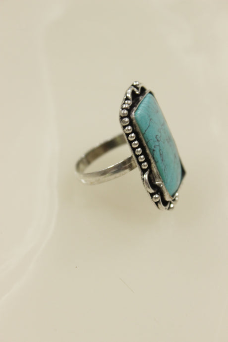 Turquoise Center Stone Oxidised Silver Finish Statement Adjustable Cocktail Ring