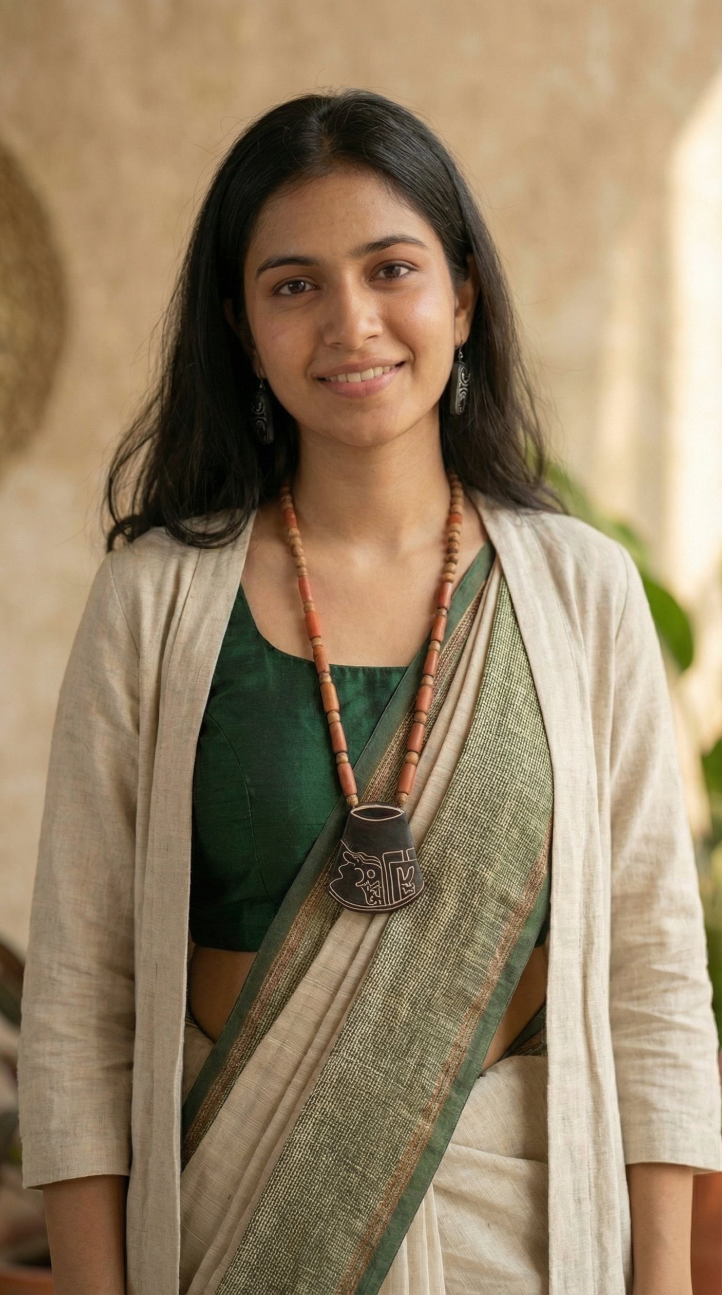 Earthy Hand Painted Terracotta Clay Necklace Set