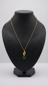 Green Natural Gemstones Embedded Gold Chain Necklace