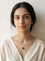 Emerald Green Heart Crystal Solitaire on Dainty Silver Chain Necklace