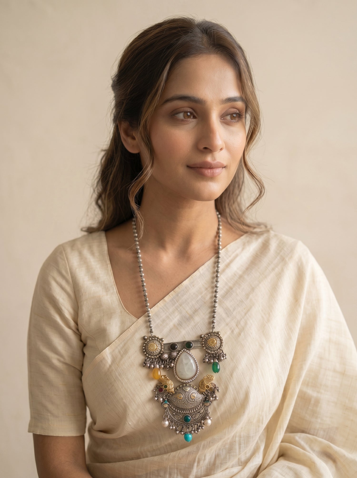 Exquisite Intricately Detailed Statement Necklace with Natural Gemstones