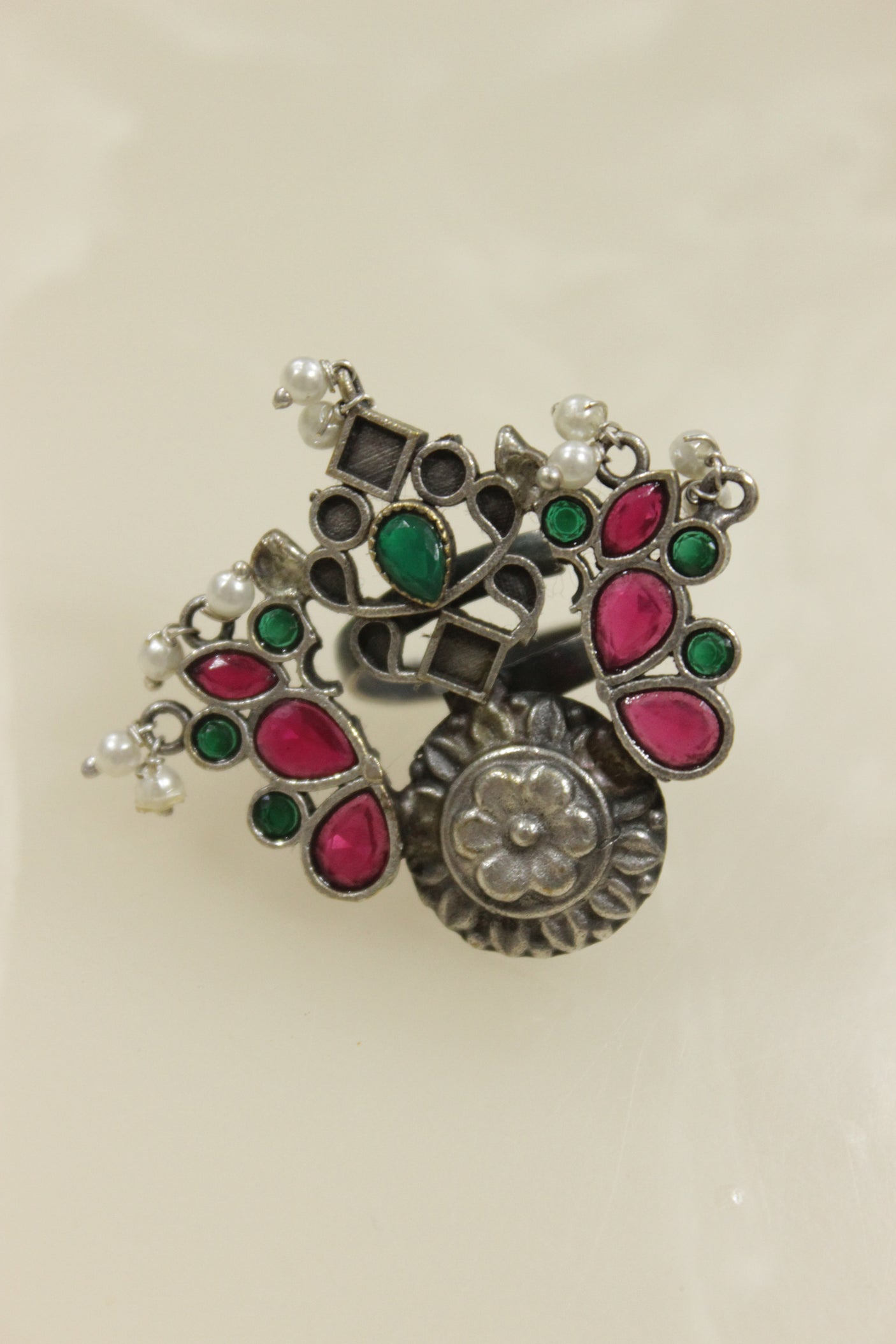 Oxidised Silver Finish Statement Adjustable Cocktail Ring