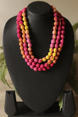 Multi-Layer Shades of Pink and Yellow Earthy Tones Fabric Beads Necklace