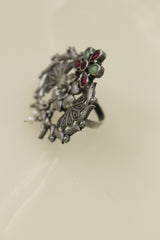 Oxidised Silver Finish Statement Adjustable Cocktail Ring