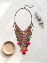 Metal Accents and Multi Color Beads Gold Finish Boho Necklace