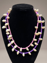 Soft Pink and Purple Beads and Cowrie Shells Boho Necklace